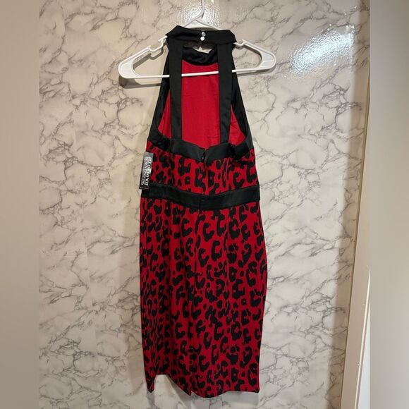 NEW NY&C Red Black Leopard Lace Trim Halter Dress Size M - Picture 8 of 12